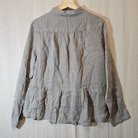 Artisan NY Grey Linen Top Womens XL Peplum Mother Of Pearl Classic Old Money - Picture 6 of 8